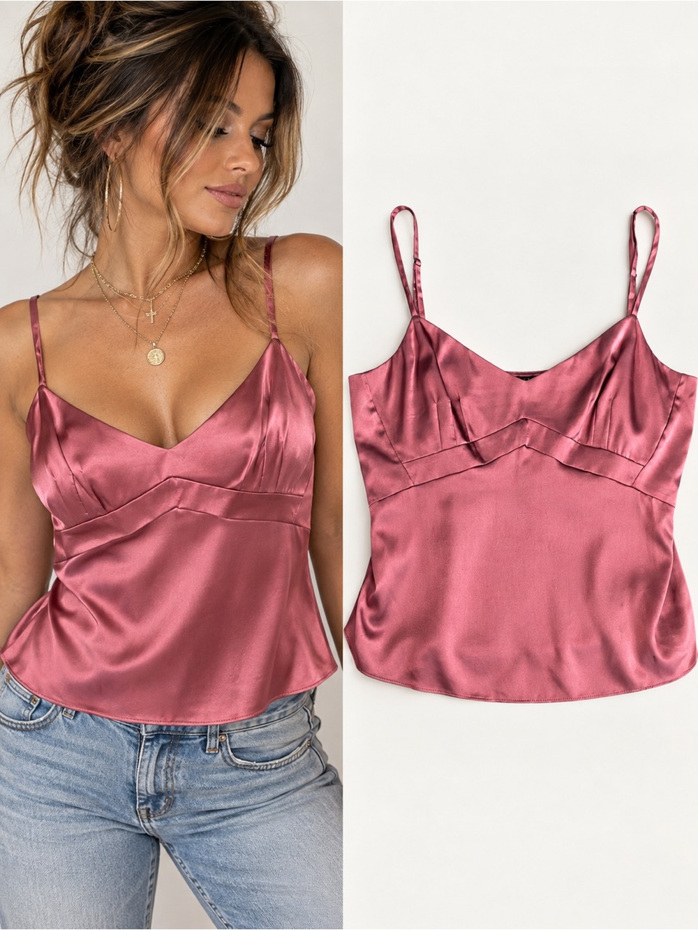 Theory Silk Camisole L Pink Mauve Satin Bustier Y2K Lingerie Cami Top Quiet Luxe
